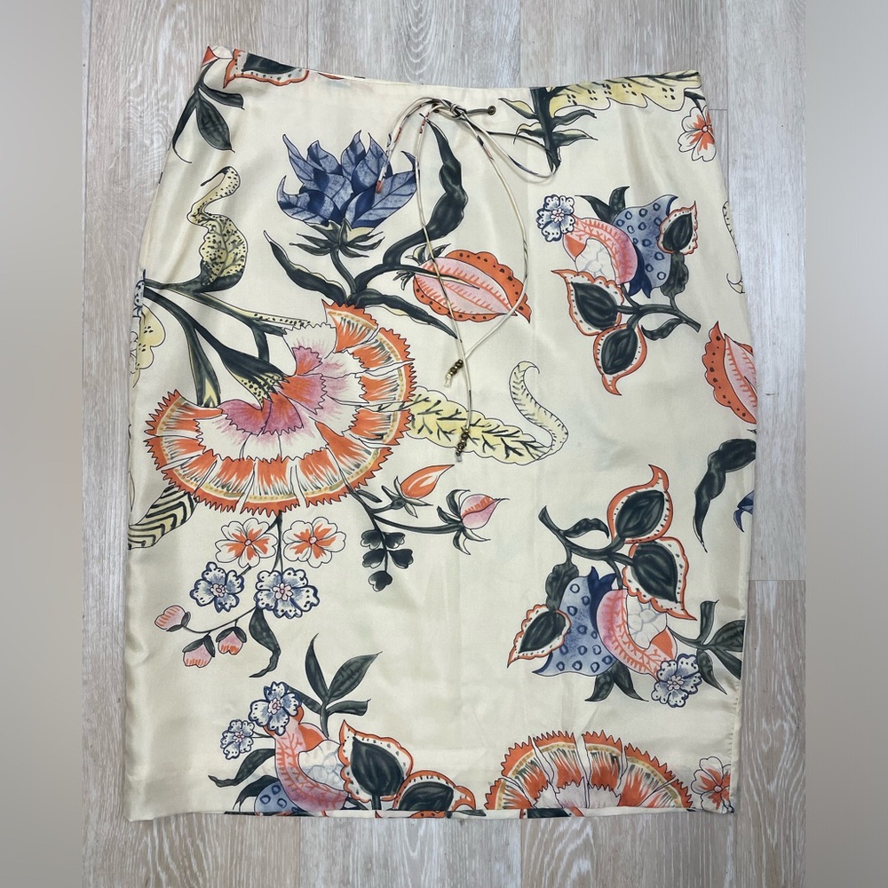 LAUREN RALPH LAUREN 100% Silk Floral Skirt Draw String Waist A Line Size 8
